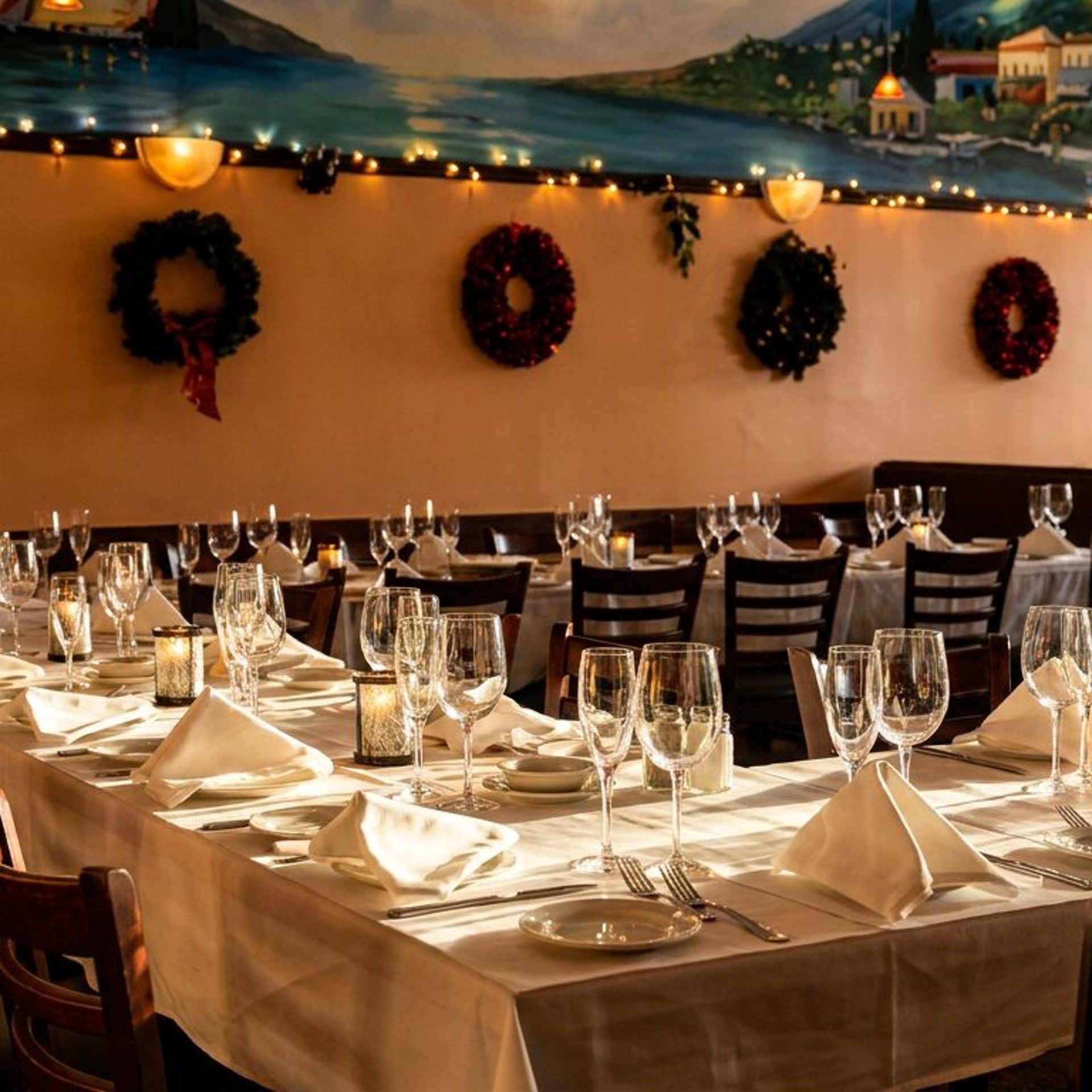 White tablecloths and candlelight
